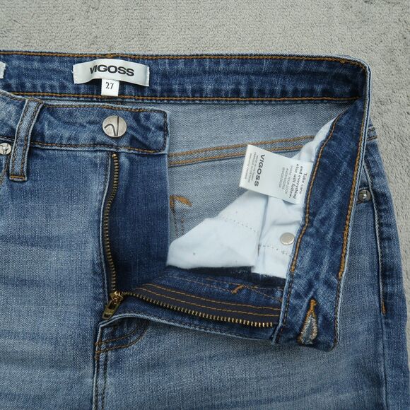 VIGOSS Jeans Women's Size 27 Blue Mid-Rise Ace Straight Denim 30" Inseam Destroy - Picture 3 of 16